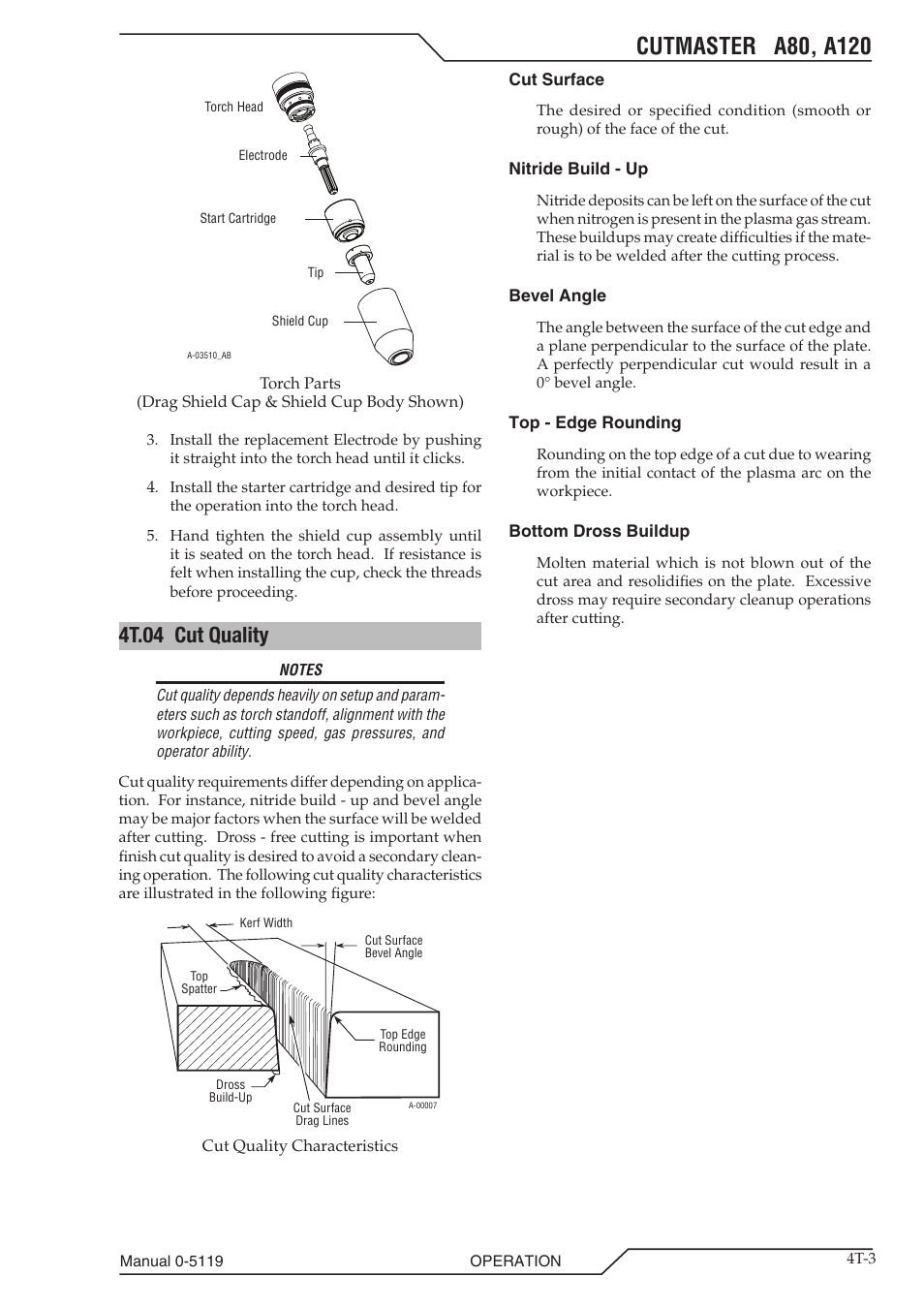 4t.04 cut quality, 4t.04 cut quality t-3 | Tweco A80-A120 CutMaster User Manual | Page 35 / 104