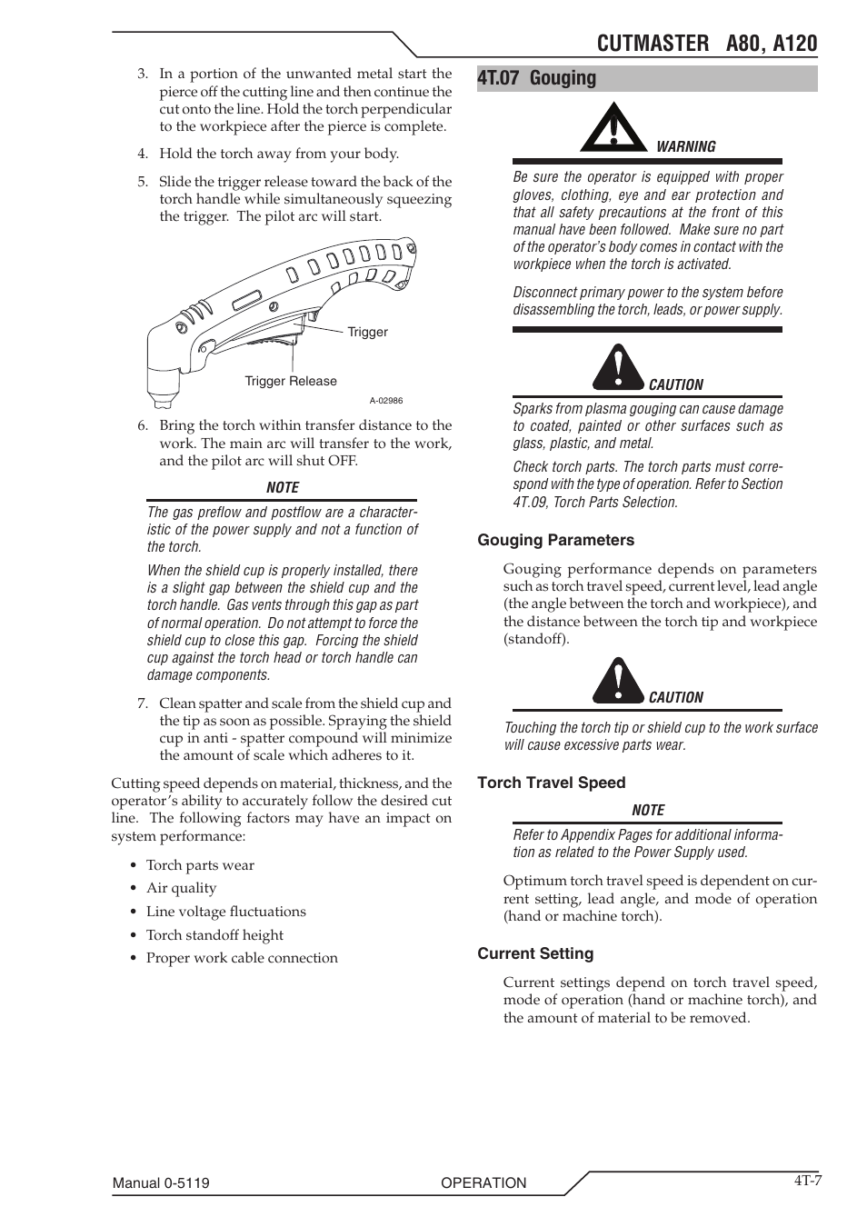 4t.07 gouging, 4t.07 gouging t-7 | Tweco A80-A120 CutMaster User Manual | Page 39 / 104