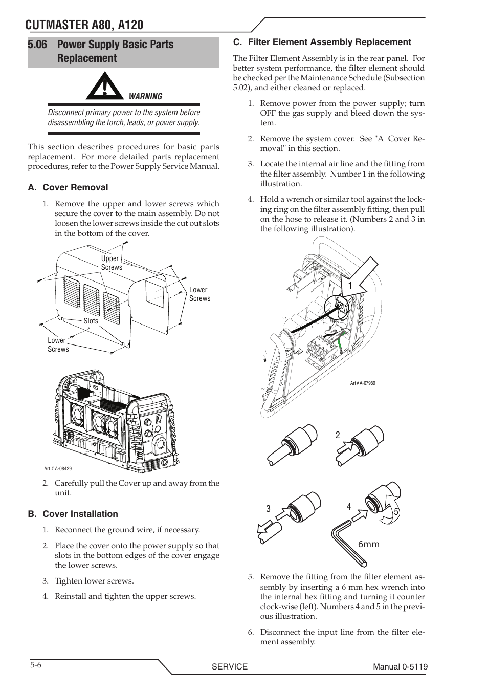 06 power supply basic parts replacement, Power supply basic parts replacement -6 | Tweco A80-A120 CutMaster User Manual | Page 78 / 104