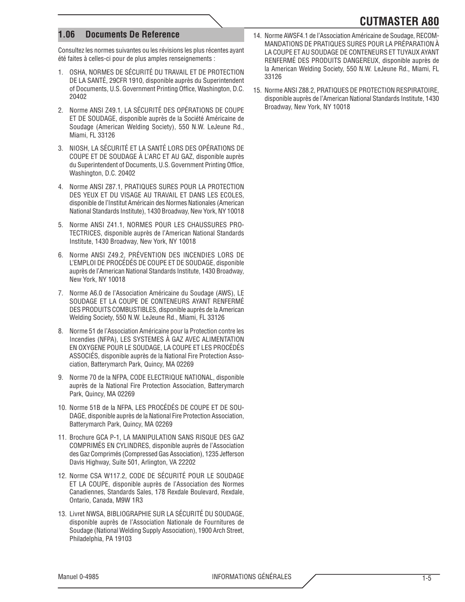 Cutmaster a80, 06 documents de reference | Tweco A80 CutMaster User Manual | Page 11 / 124