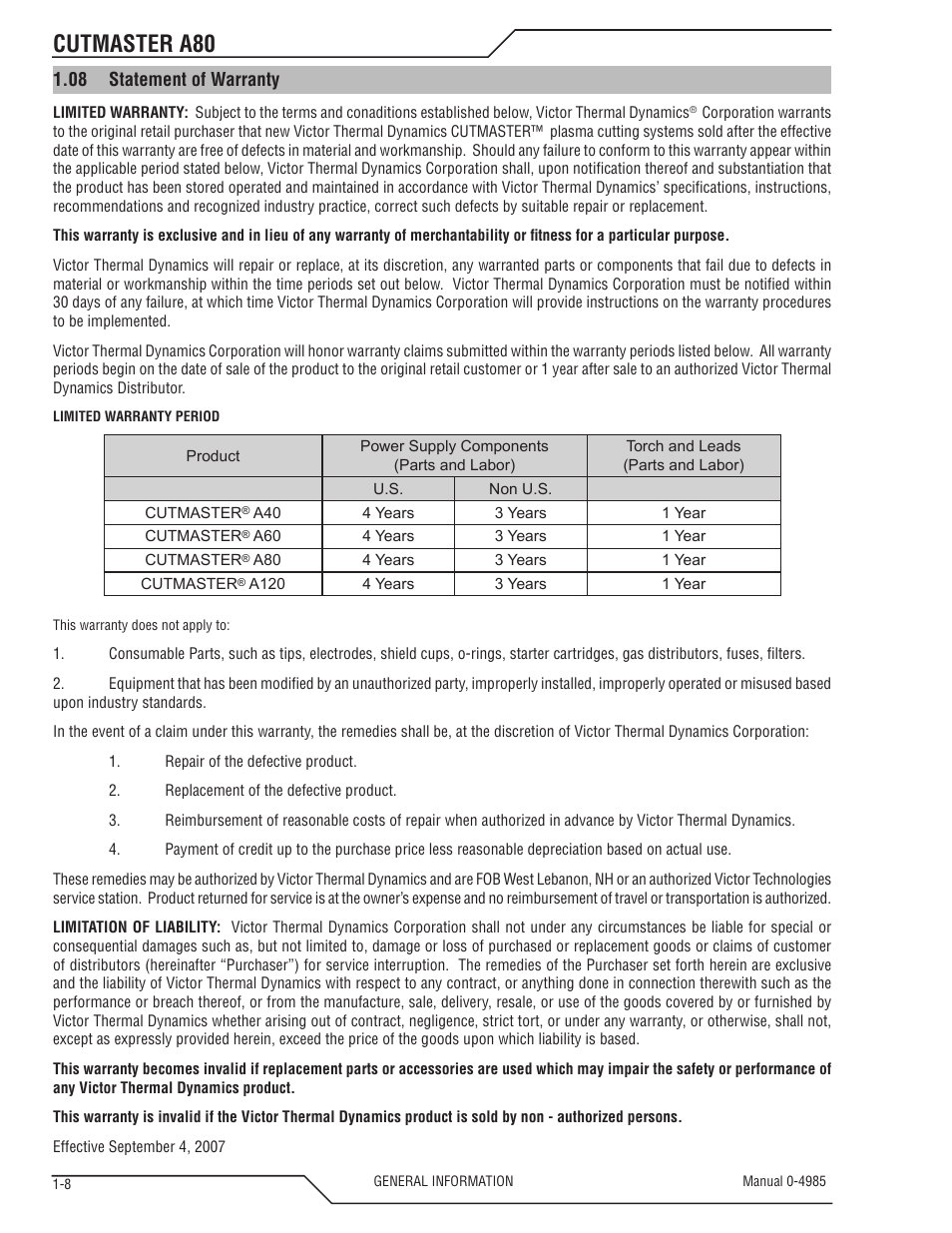 Cutmaster a80 | Tweco A80 CutMaster User Manual | Page 14 / 124