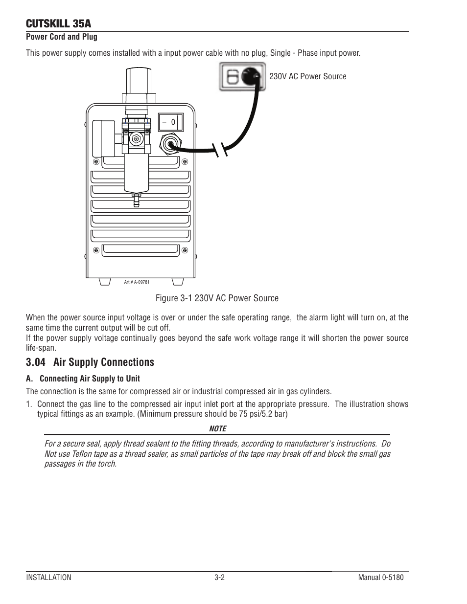 04 air supply connections, Cutskill 35a | Tweco 35A CutSkill Power Supply and SL40 Torch EU version User Manual | Page 18 / 40