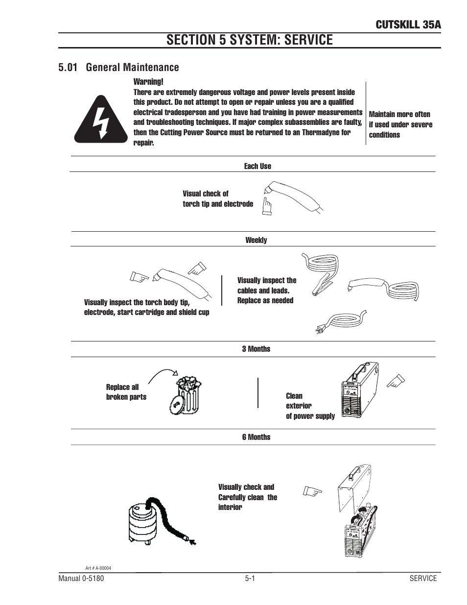 Section 5 system: service, 01 general maintenance, Cutskill 35a | Tweco 35A CutSkill Power Supply and SL40 Torch EU version User Manual | Page 29 / 40