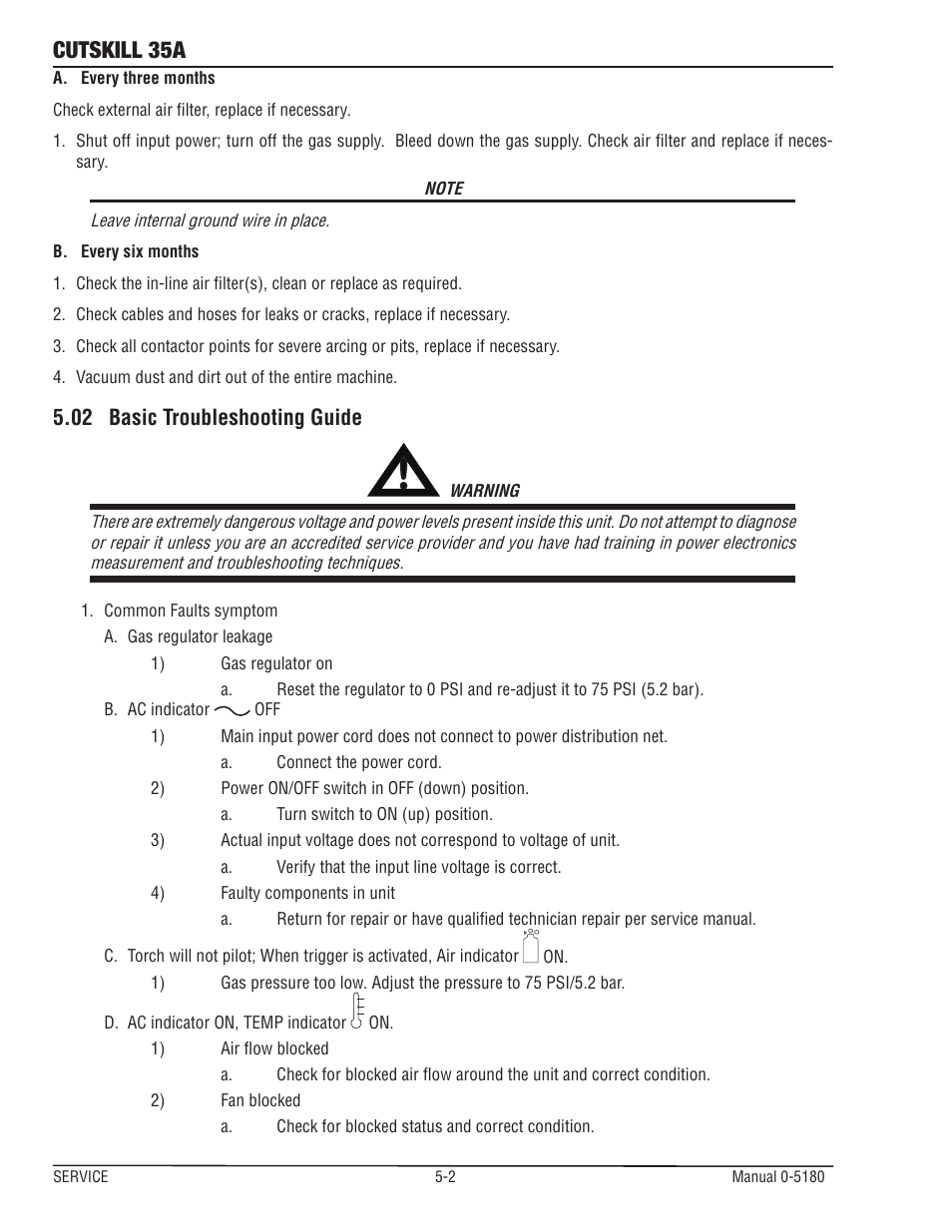 02 basic troubleshooting guide, Cutskill 35a | Tweco 35A CutSkill Power Supply and SL40 Torch EU version User Manual | Page 30 / 40