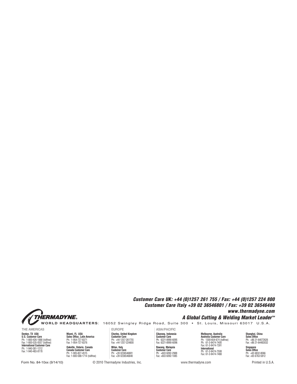 5180-rear, A global cutting & welding market leader | Tweco 35A CutSkill Power Supply and SL40 Torch EU version User Manual | Page 40 / 40