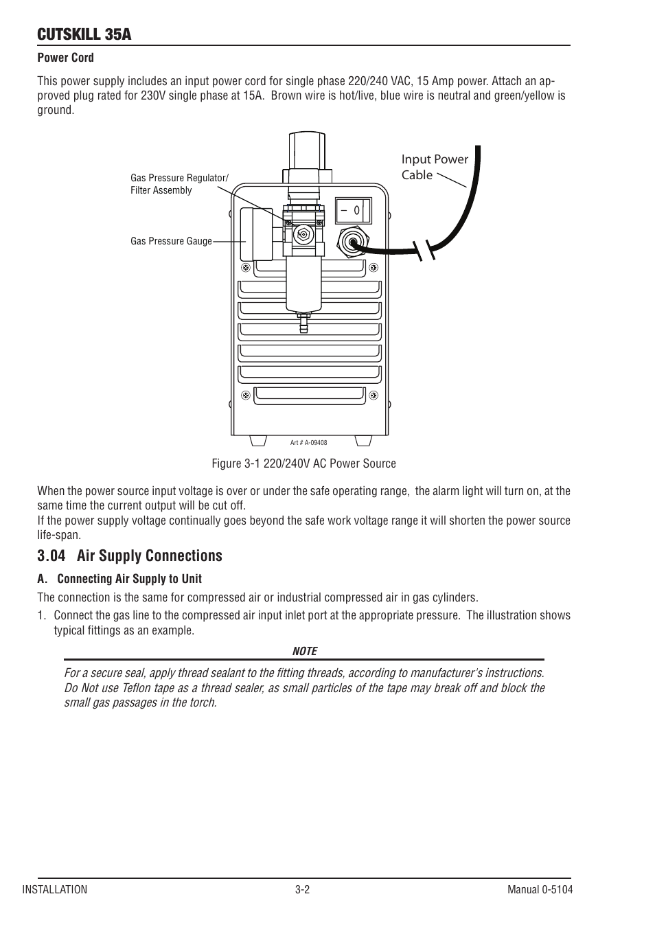 Cutskill 35a, 04 air supply connections | Tweco 35A CutSkill User Manual | Page 16 / 38