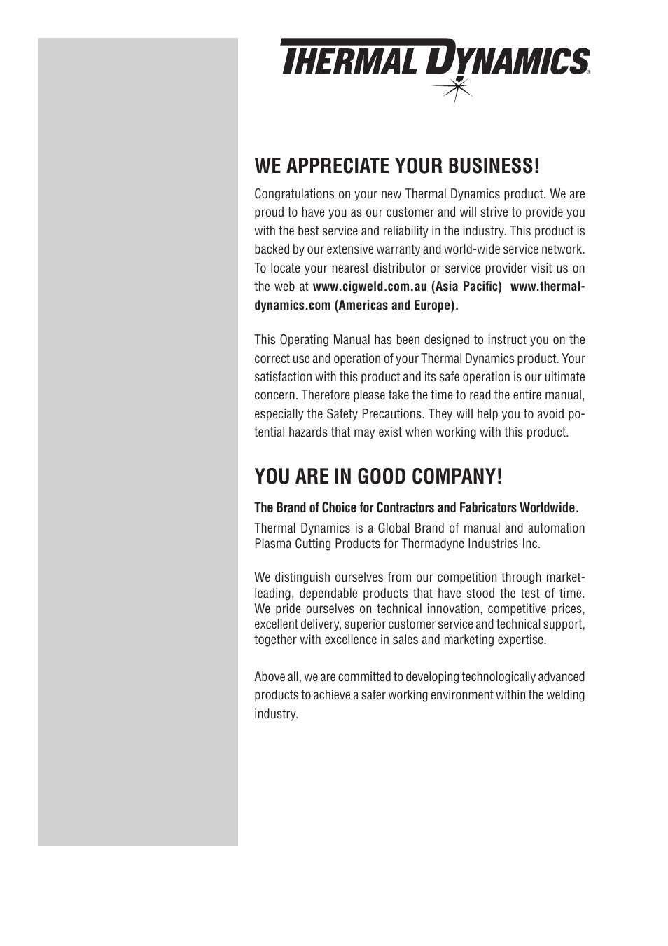 We appreciate your business, You are in good company | Tweco 35A CutSkill User Manual | Page 2 / 38