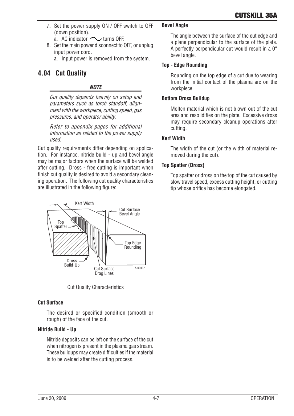 04 cut quality, Cut quality -7, Cutskill 35a | Tweco 35A CutSkill Power Supply User Manual | Page 27 / 40