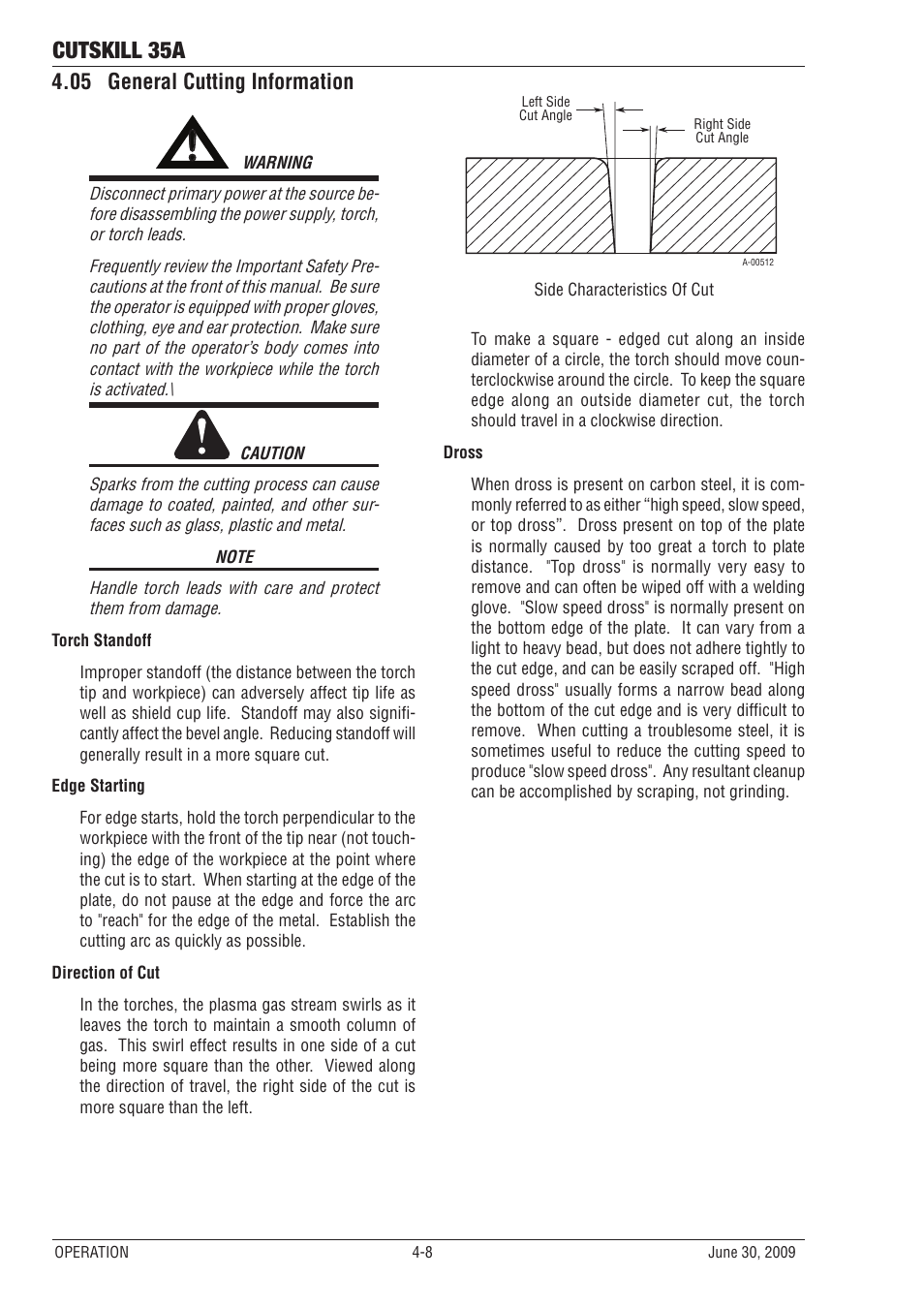 05 general cutting information, General cutting information -8, Cutskill 35a | Tweco 35A CutSkill Power Supply User Manual | Page 28 / 40