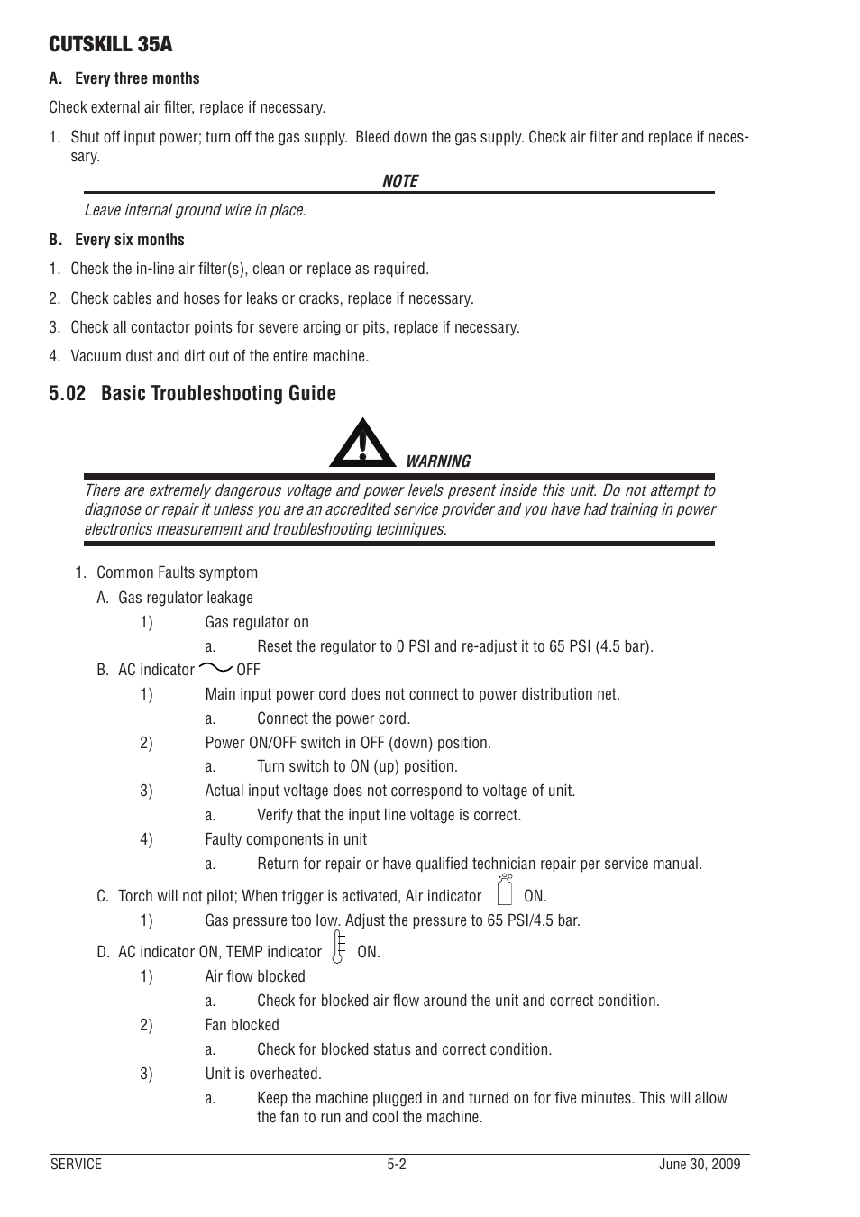 02 basic troubleshooting guide, Basic troubleshooting guide -2, Cutskill 35a | Tweco 35A CutSkill Power Supply User Manual | Page 30 / 40