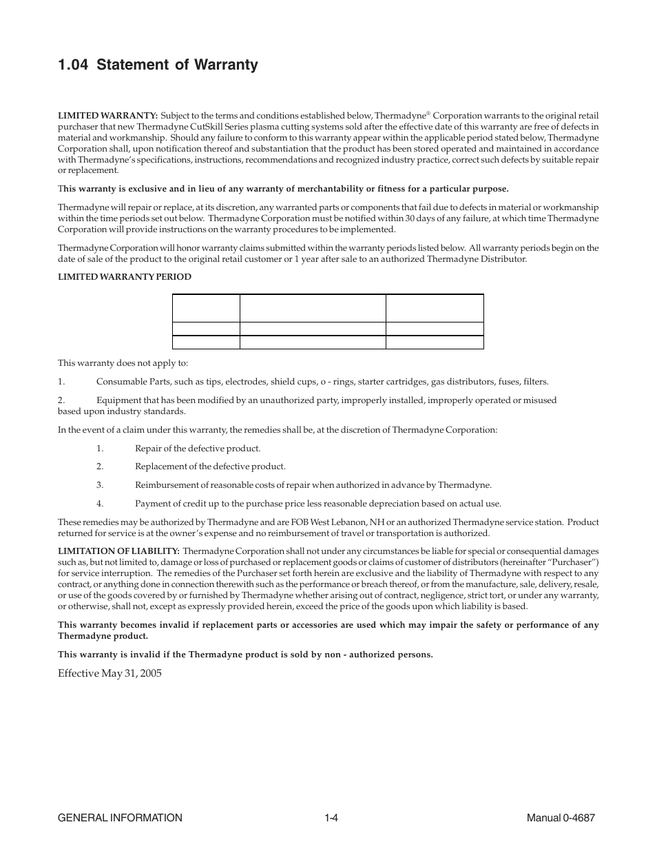 04 statement of warranty | Tweco C-20C CutSkill User Manual | Page 10 / 26