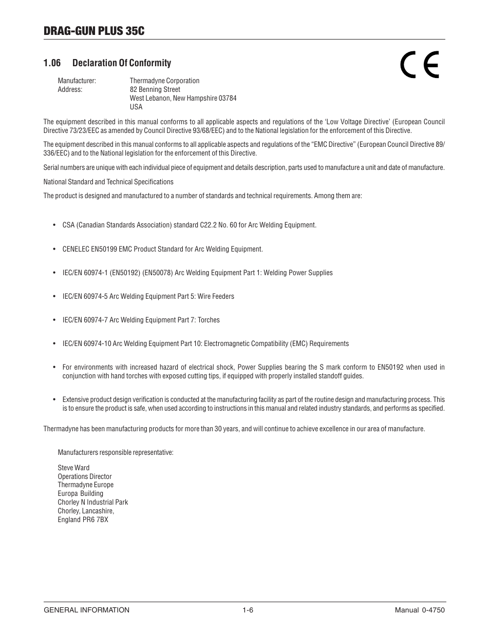 06 declaration of conformity, 06 declaration of conformity -6, Drag-gun plus 35c | Tweco 35C Drag-Gun Plus User Manual | Page 11 / 28