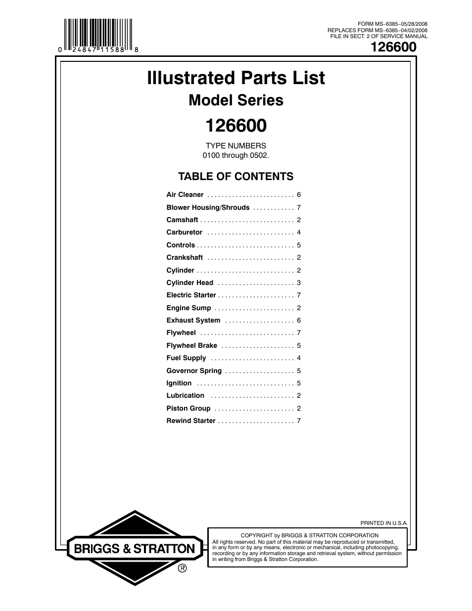 Briggs & Stratton 126600 User Manual | 11 pages