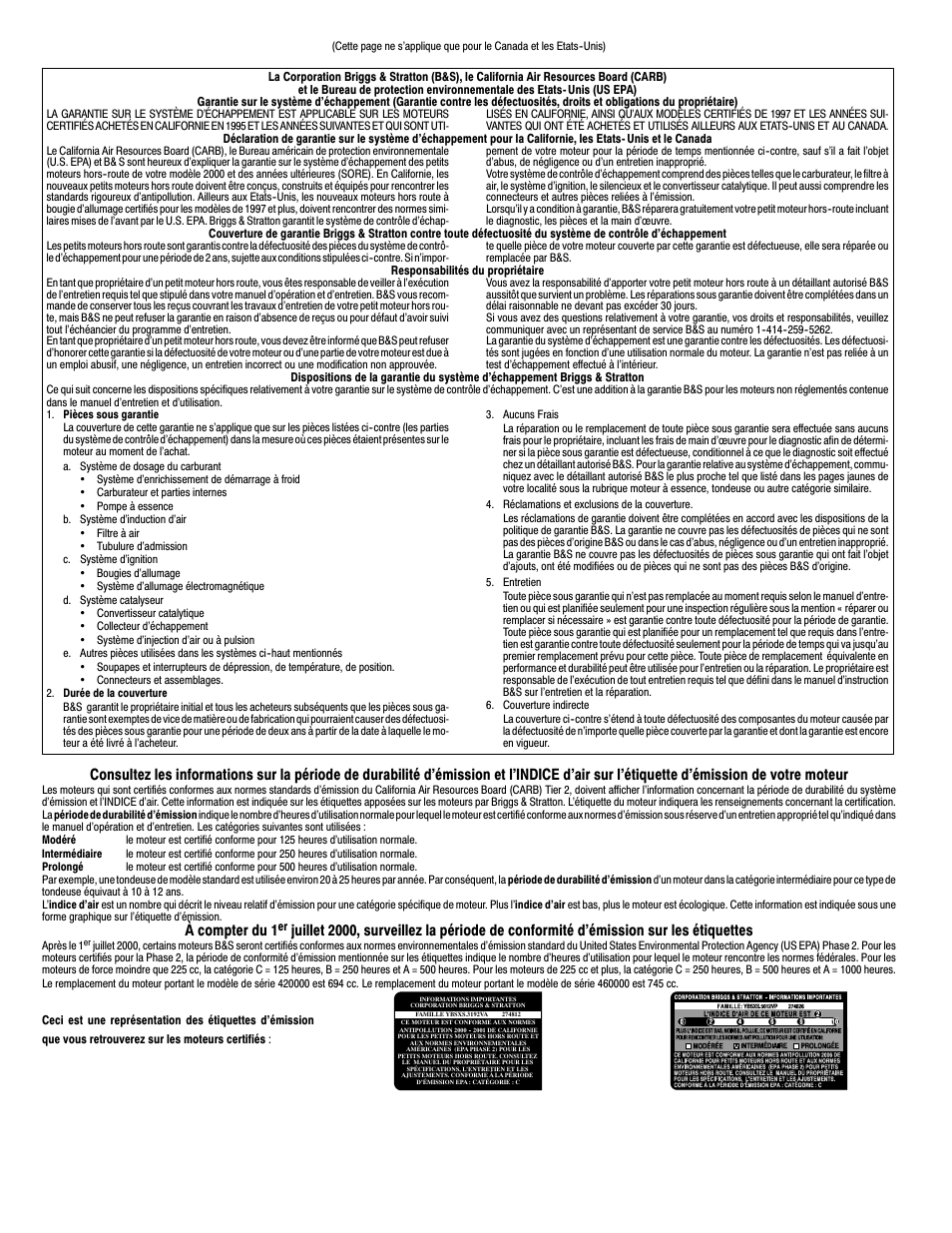 À compter du 1 | Briggs & Stratton 460000 User Manual | Page 11 / 11