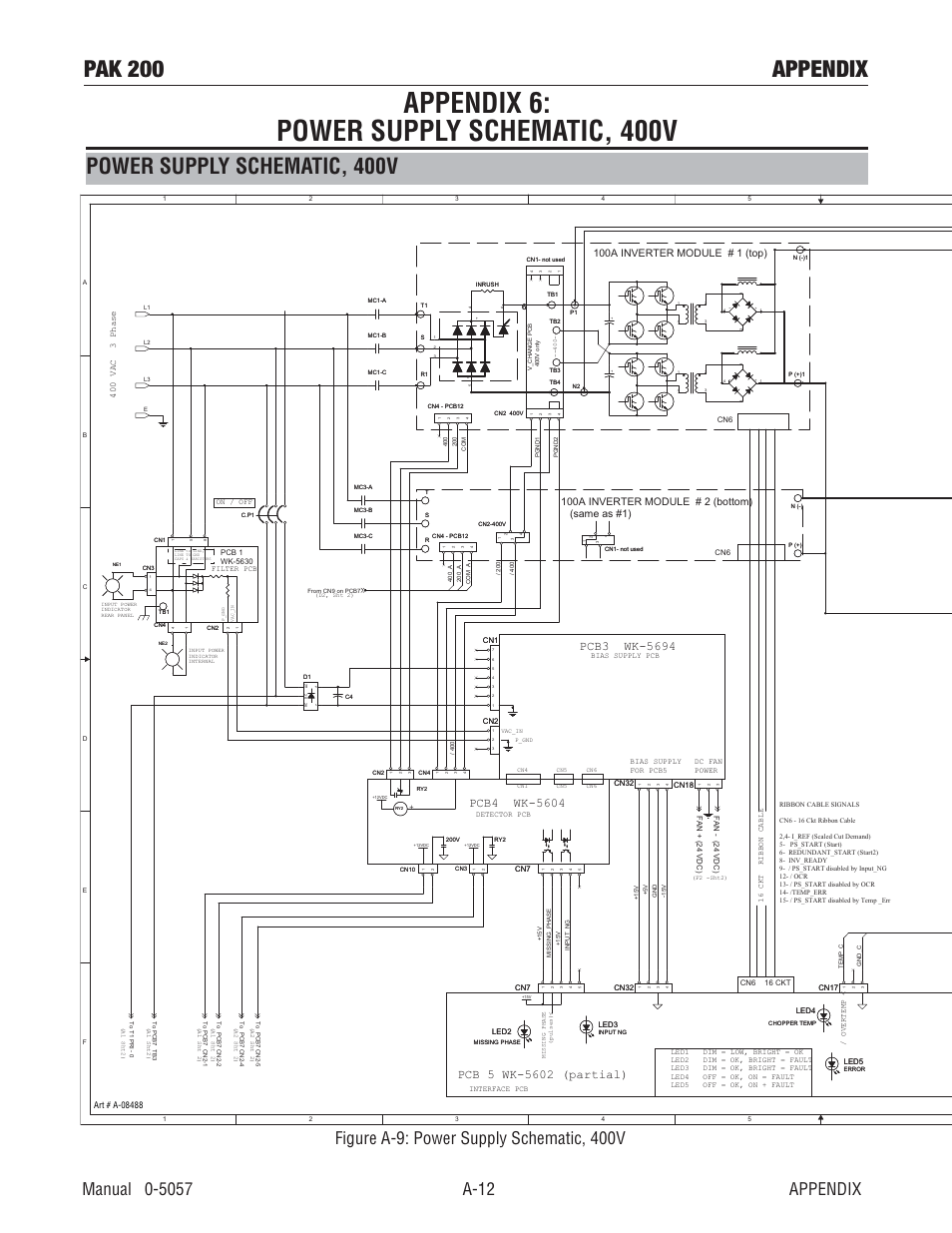 Appendix 6: power supply schematic, 400v, Pak 200 appendix, Power supply schematic, 400v | Figure a-9: power supply schematic, 400v, 100a inverter module # 1 (top), 400 vac 3 phase | Tweco Pak 200 User Manual | Page 102 / 112