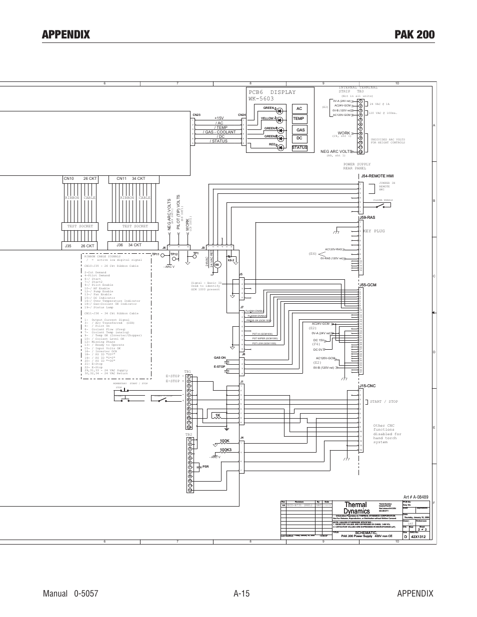 Appendix pak 200, Thermal dynamics, Key plug | Tweco Pak 200 User Manual | Page 105 / 112