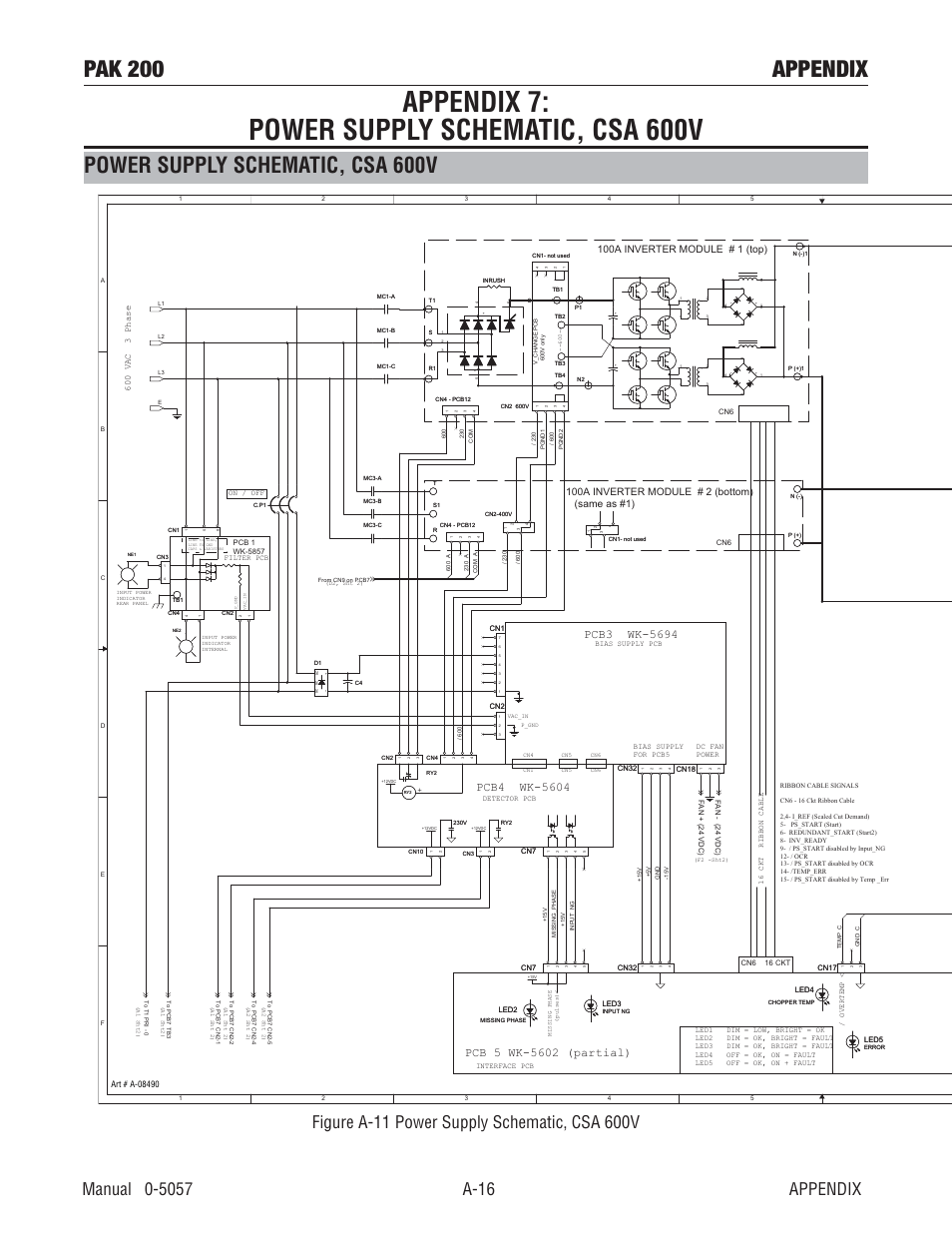 Appendix 7: power supply schematic, csa 600v, Pak 200 appendix, Power supply schematic, csa 600v | 100a inverter module # 1 (top) | Tweco Pak 200 User Manual | Page 106 / 112