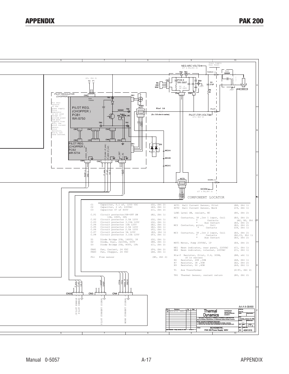 Appendix pak 200, Thermal dynamics, Component locator | Tweco Pak 200 User Manual | Page 107 / 112
