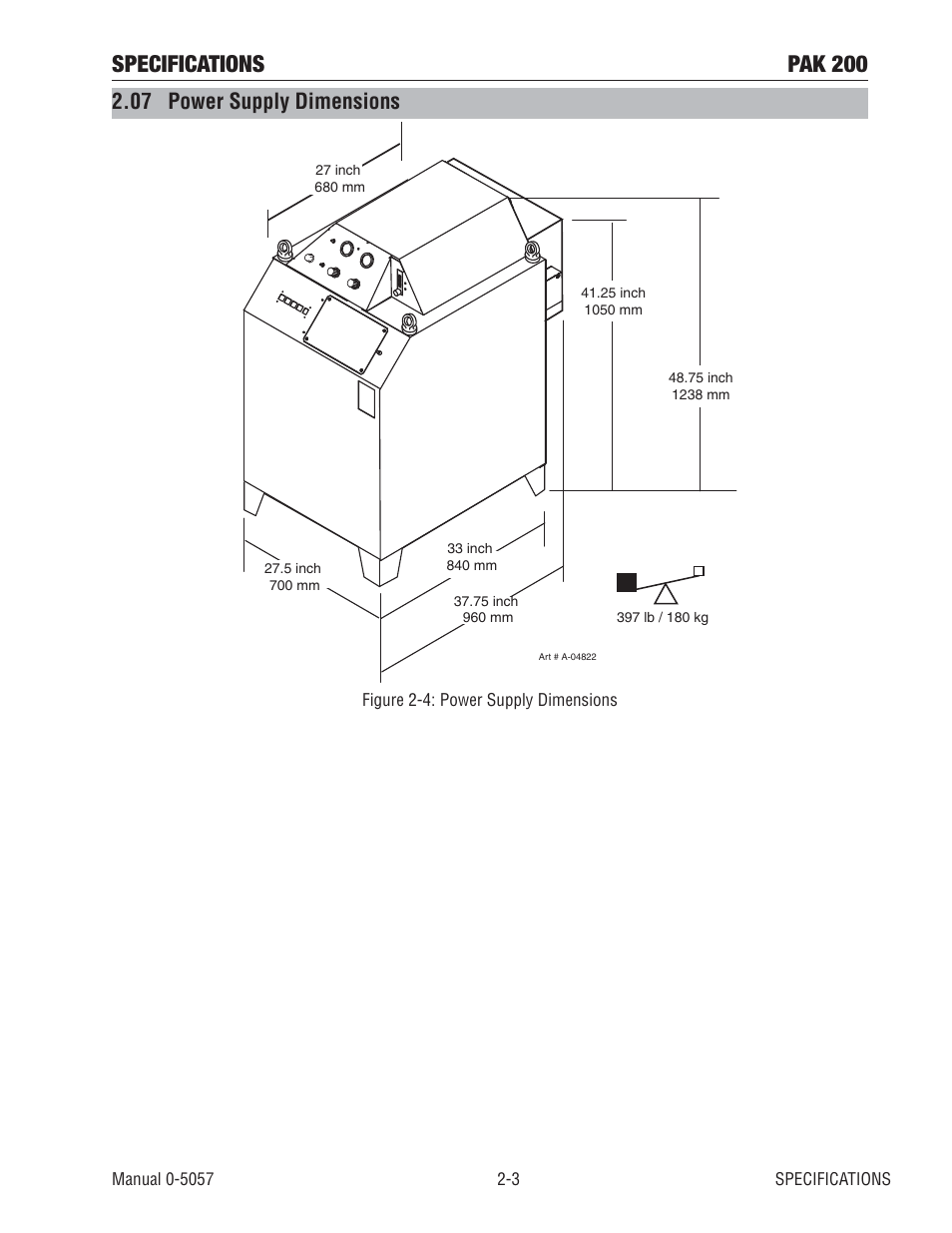 07 power supply dimensions, Specifications pak 200 | Tweco Pak 200 User Manual | Page 21 / 112