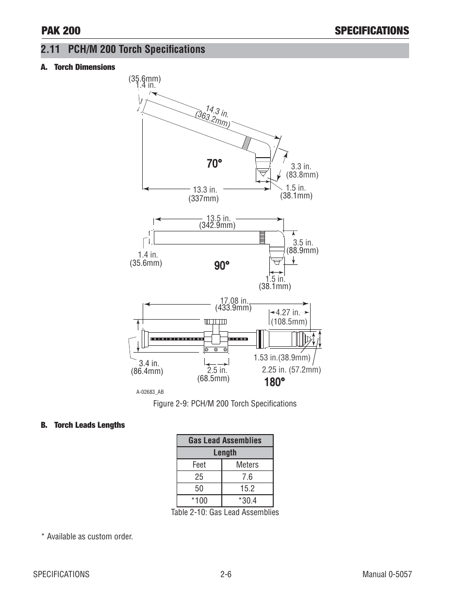 11 pch/m 200 torch specifi cations, Pak 200 specifications | Tweco Pak 200 User Manual | Page 24 / 112