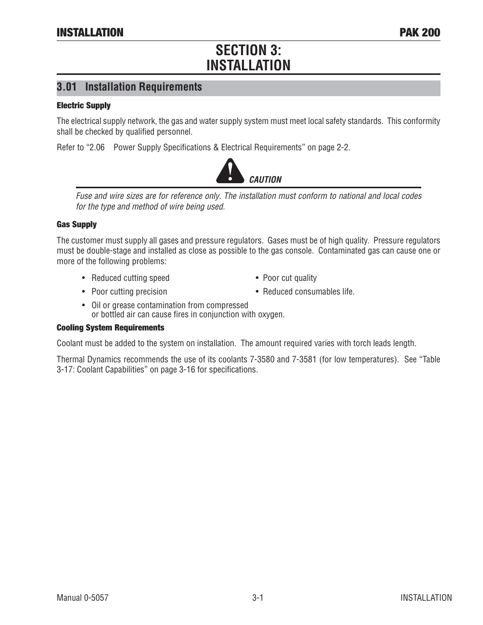 Section 3: installation, 01 installation requirements, Installation pak 200 | Tweco Pak 200 User Manual | Page 27 / 112