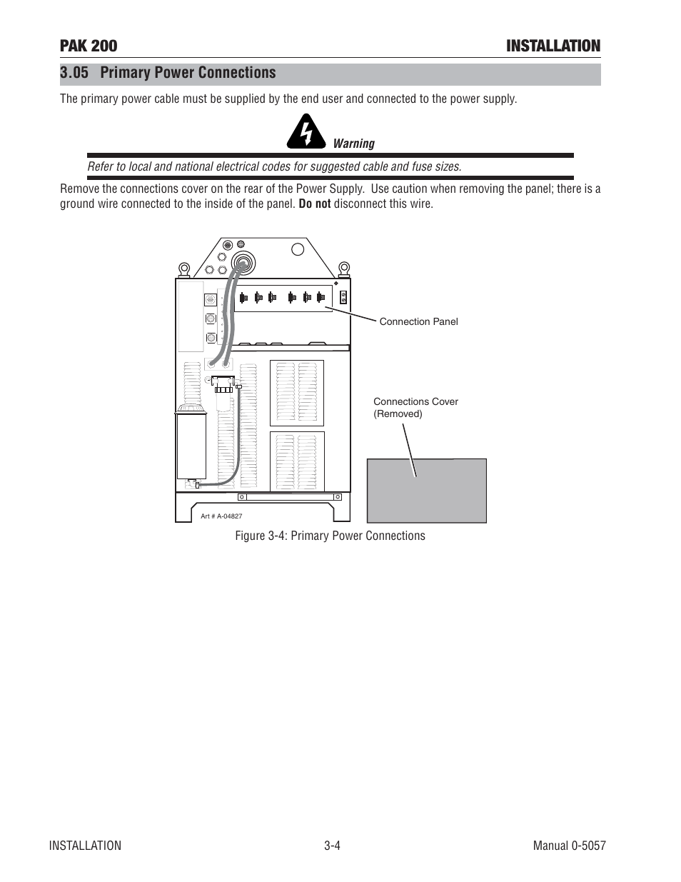 05 primary power connections, Pak 200 installation | Tweco Pak 200 User Manual | Page 30 / 112