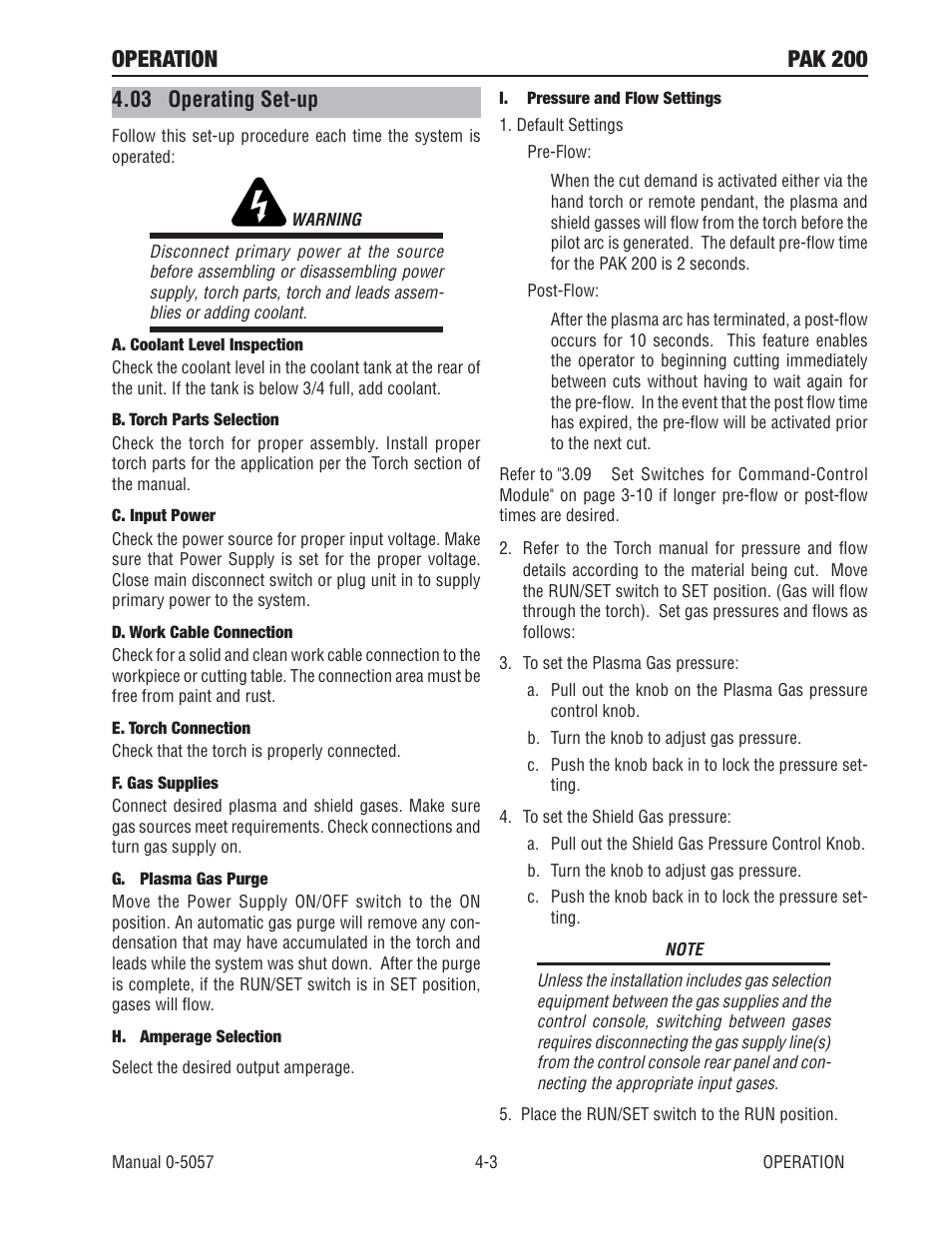 03 operating set-up, Operation pak 200 | Tweco Pak 200 User Manual | Page 47 / 112