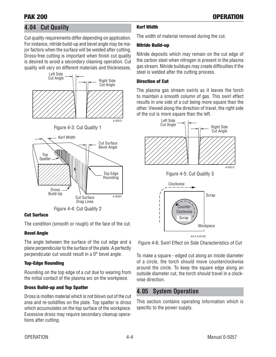 04 cut quality, 05 system operation, Pak 200 operation | Tweco Pak 200 User Manual | Page 48 / 112