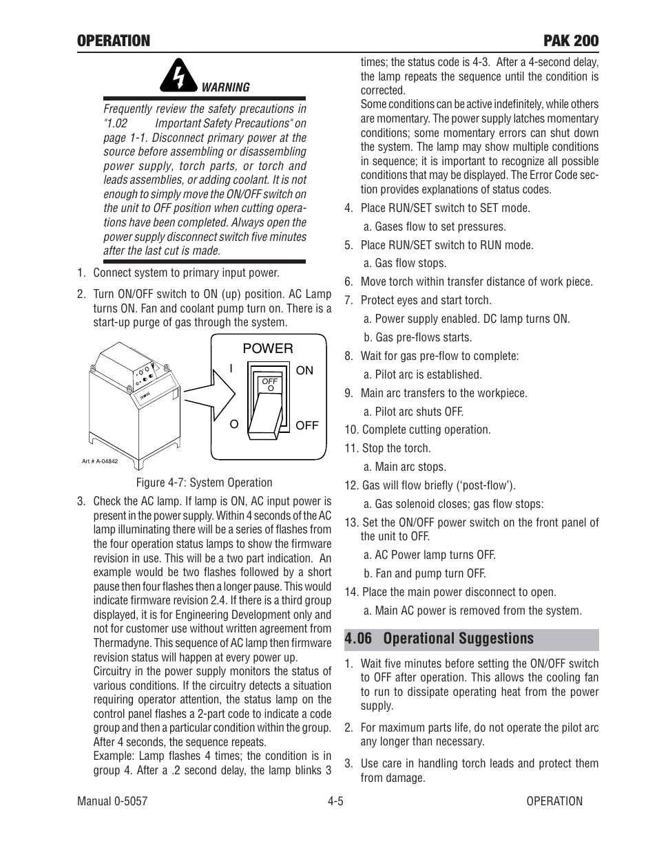 06 operational suggestions, Operation pak 200 | Tweco Pak 200 User Manual | Page 49 / 112