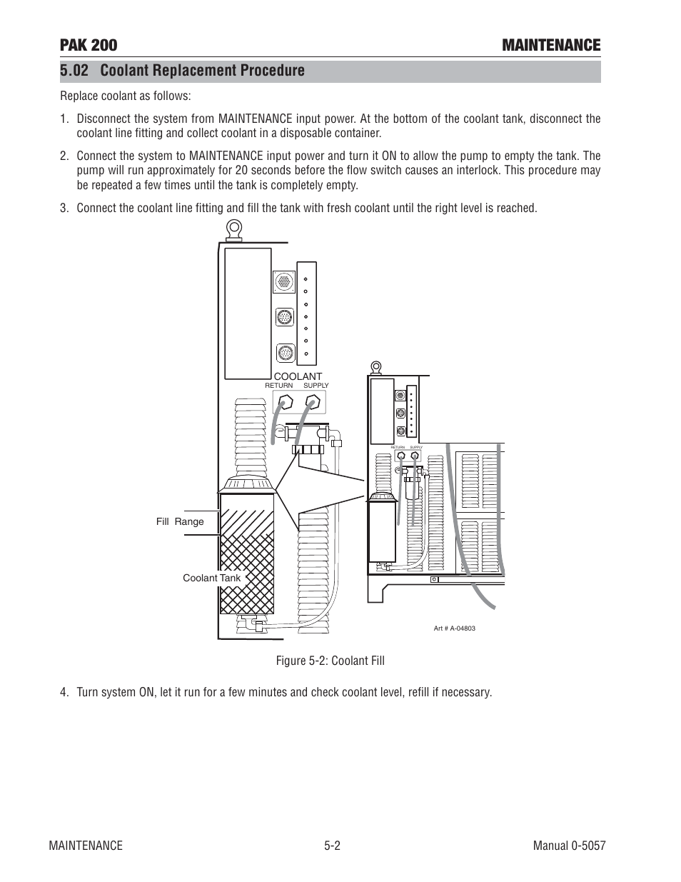 02 coolant replacement procedure, Pak 200 maintenance | Tweco Pak 200 User Manual | Page 56 / 112