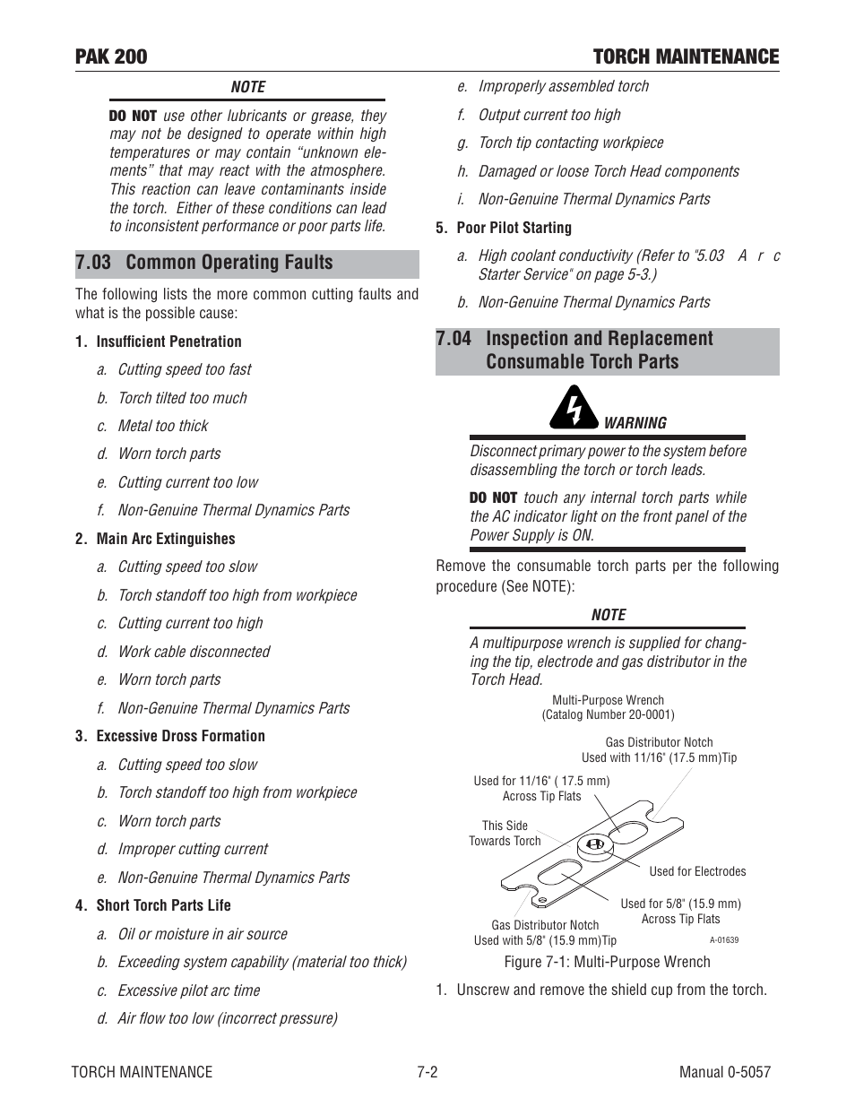 03 common operating faults, Pak 200 torch maintenance | Tweco Pak 200 User Manual | Page 82 / 112