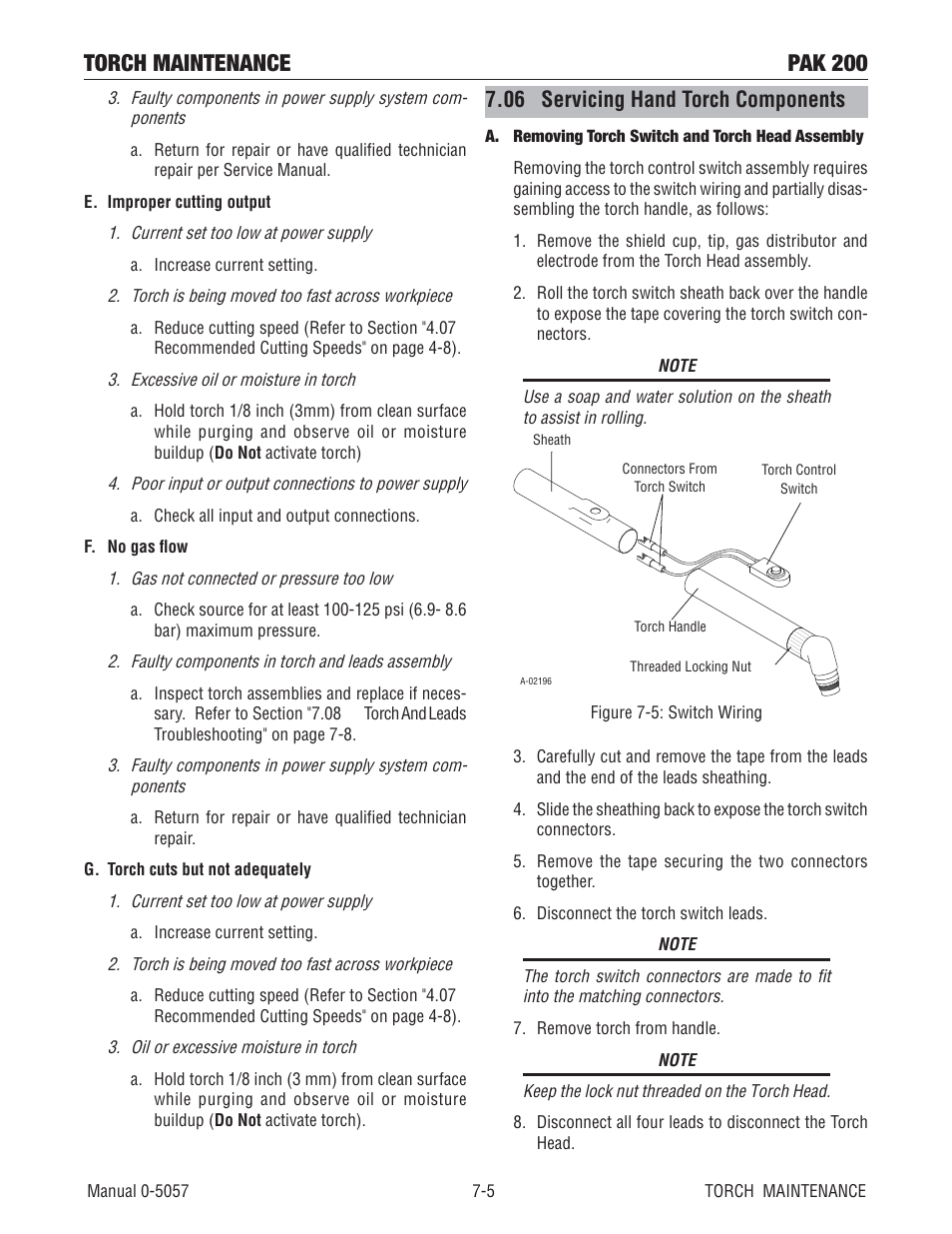 06 servicing hand torch components, Torch maintenance pak 200 | Tweco Pak 200 User Manual | Page 85 / 112