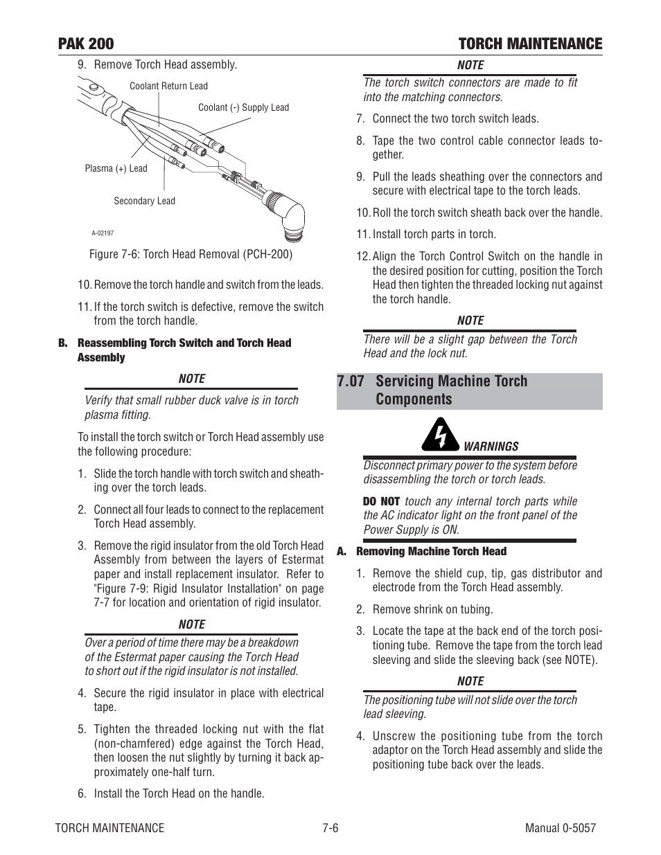 07 servicing machine torch components, Pak 200 torch maintenance | Tweco Pak 200 User Manual | Page 86 / 112