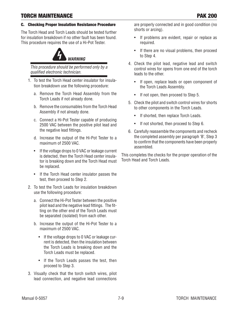 Torch maintenance pak 200 | Tweco Pak 200 User Manual | Page 89 / 112