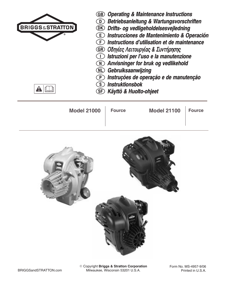 Briggs & Stratton Fource 21100 User Manual | 76 pages