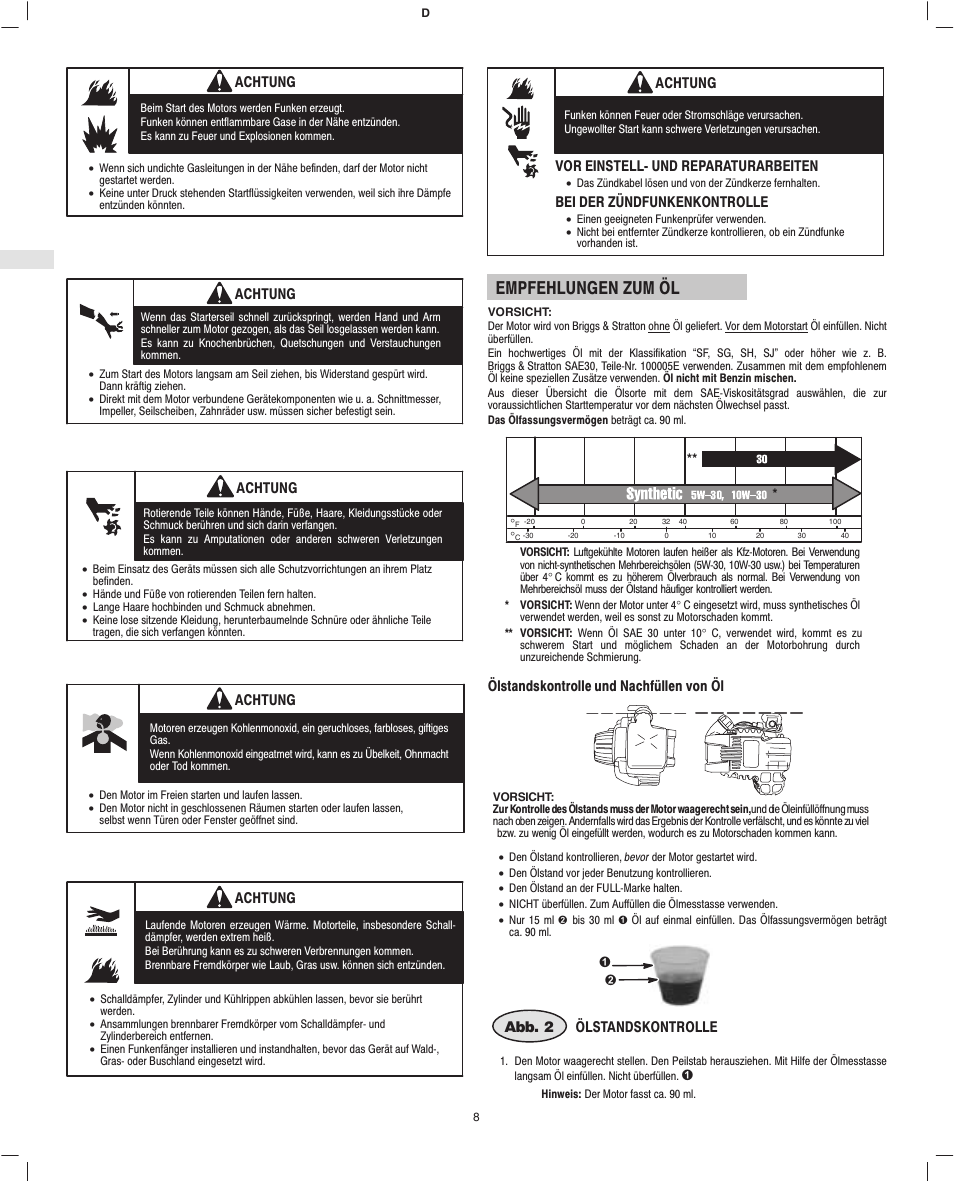 Empfehlungen zum öl | Briggs & Stratton Fource 21100 User Manual | Page 10 / 76