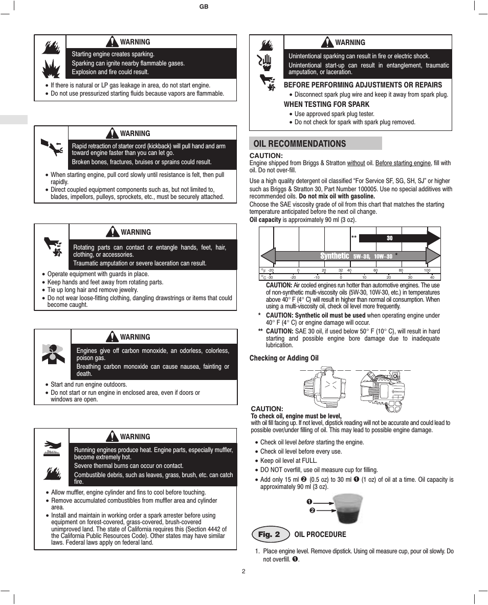 Oil recommendations | Briggs & Stratton Fource 21100 User Manual | Page 4 / 76