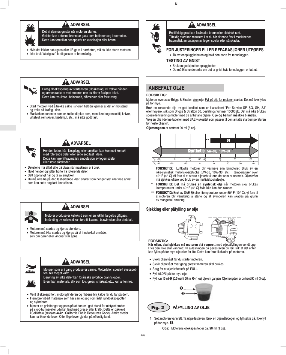 Anbefalt olje | Briggs & Stratton Fource 21100 User Manual | Page 46 / 76