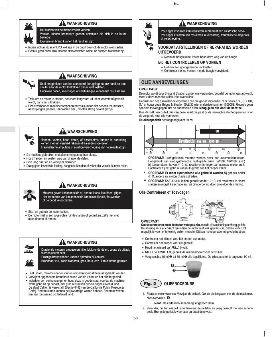 Olie aanbevelingen | Briggs & Stratton Fource 21100 User Manual | Page 52 / 76