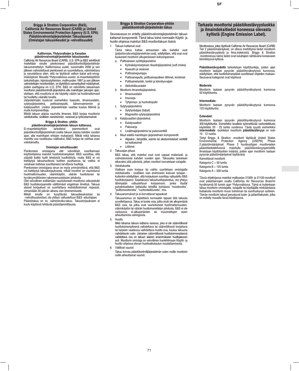 Briggs & Stratton Fource 21100 User Manual | Page 73 / 76