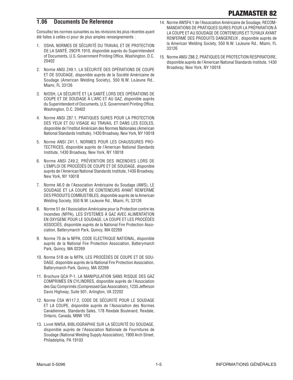 Plazmaster 82, 06 documents de reference | Tweco 82 PlazMaster User Manual | Page 11 / 80