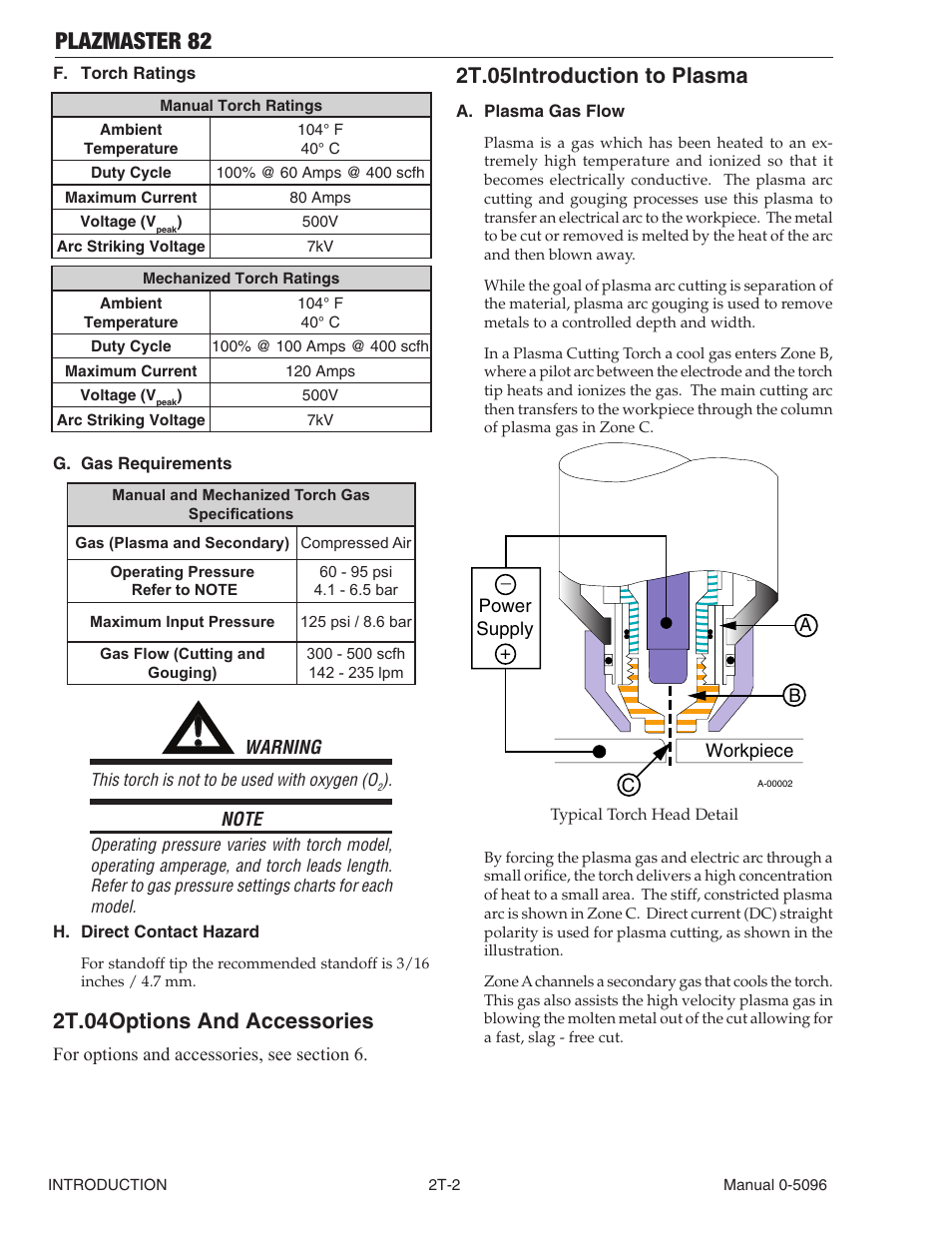 Plazmaster 82, 2t.04 options and accessories, 2t.05 introduction to plasma | Tweco 82 PlazMaster User Manual | Page 20 / 80