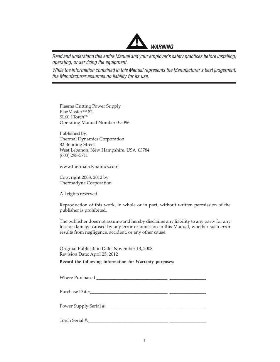 Tweco 82 PlazMaster User Manual | Page 3 / 80