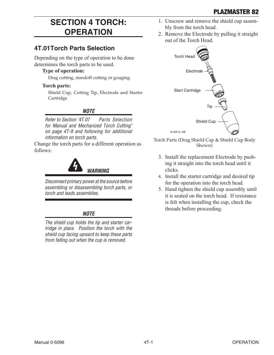 Plazmaster 82, 4t.01 torch parts selection | Tweco 82 PlazMaster User Manual | Page 33 / 80