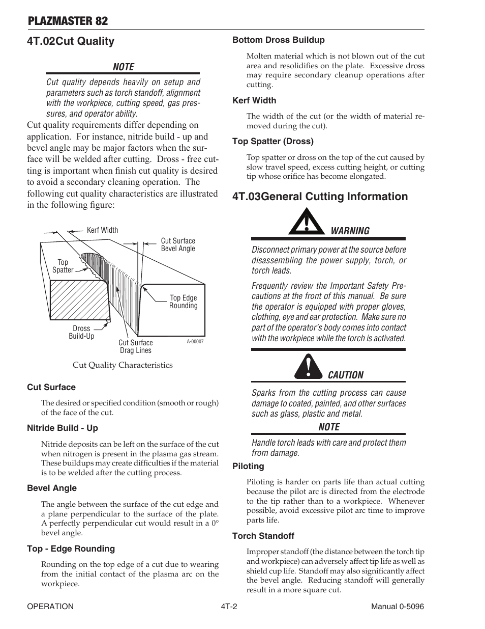 Plazmaster 82, 4t.02 cut quality, 4t.03 general cutting information | Tweco 82 PlazMaster User Manual | Page 34 / 80