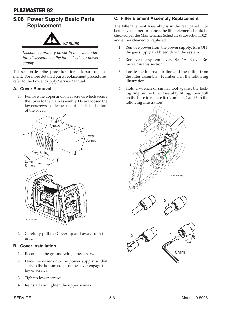 Plazmaster 82, 06 power supply basic parts replacement | Tweco 82 PlazMaster User Manual | Page 58 / 80