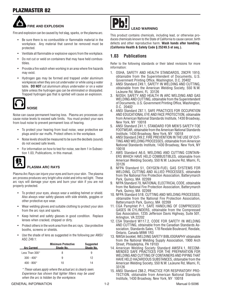 Plazmaster 82, 03 publications | Tweco 82 PlazMaster User Manual | Page 8 / 80