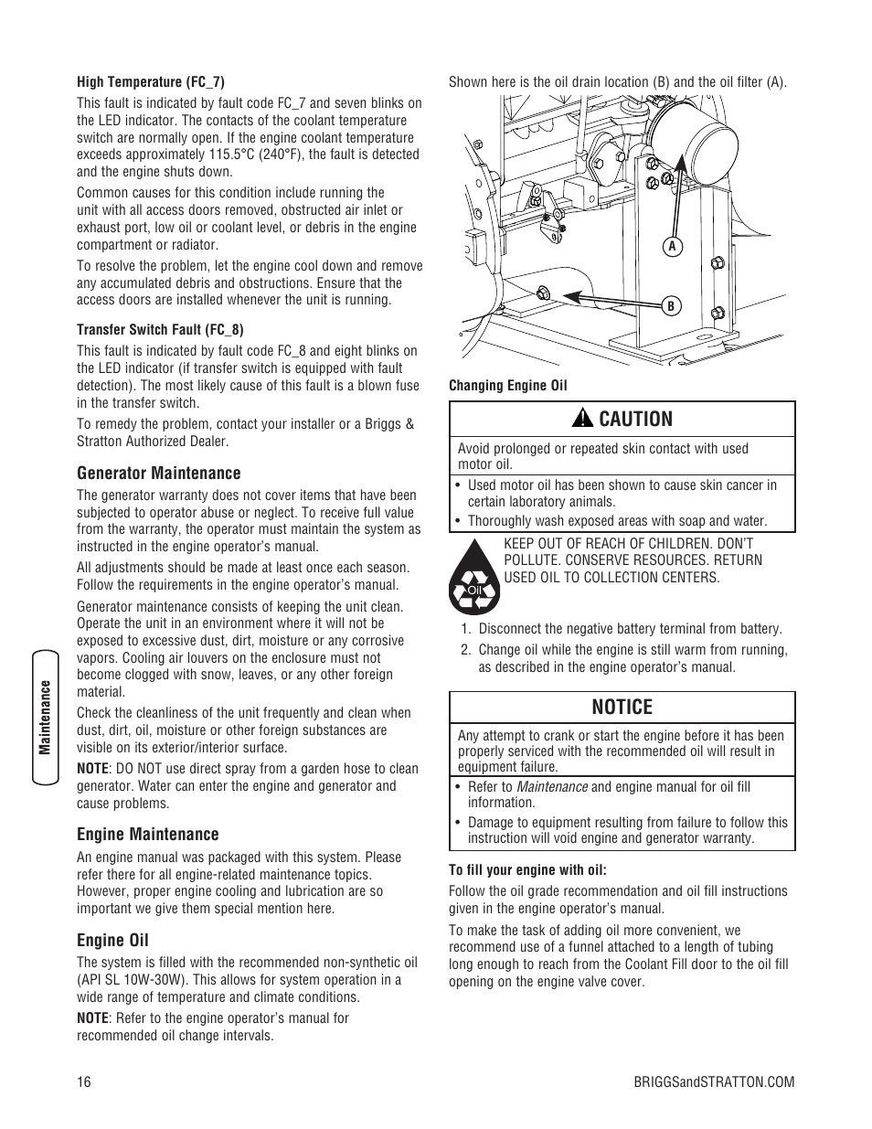 Caution, Notice | Briggs & Stratton 205051GS User Manual | Page 16 / 68