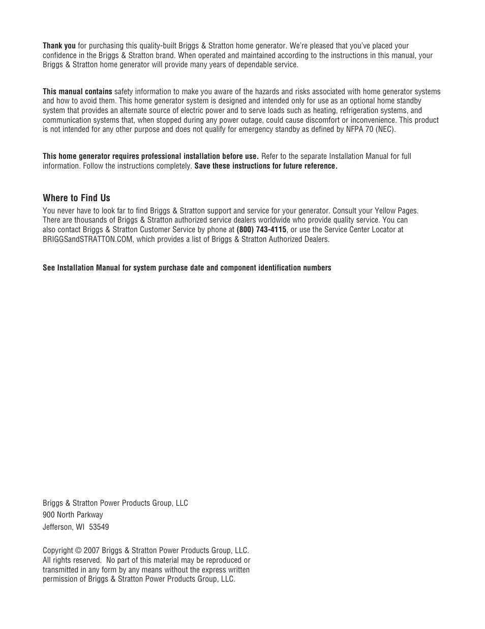 Briggs & Stratton 205051GS User Manual | Page 2 / 68