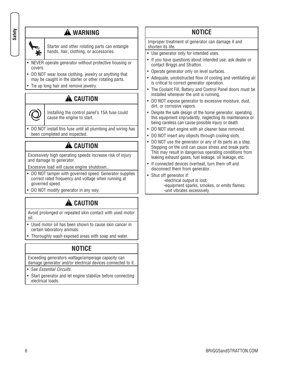 Warning, Caution, Notice | Briggs & Stratton 205051GS User Manual | Page 6 / 68